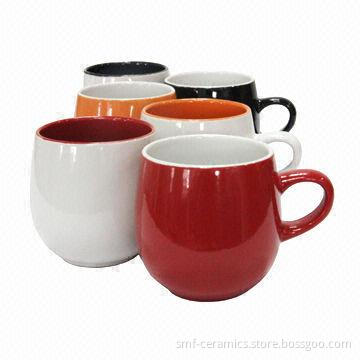 10oz Ceramic Mugs with Glazed Inside and White Outside, Various Mug Shapes/Capacities are Available